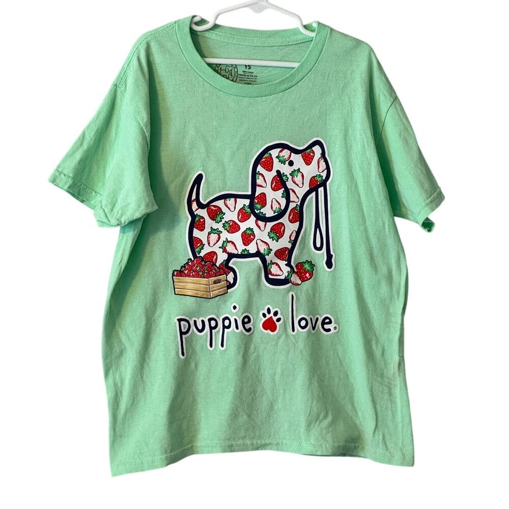 Puppy Love Strawberry Green Tshirt Girls size Youth Small
